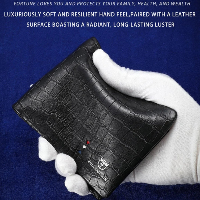 BULLCAPTAIN QB0006 Cowhide Leather Wallet Bi-Fold Men Cash Cards Holder with Keychain - 7