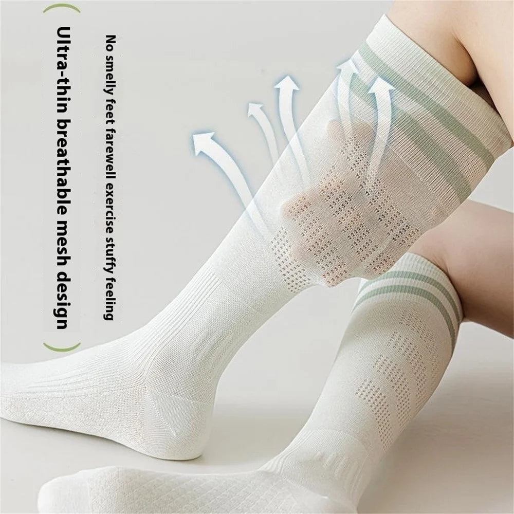 PORFIN 1 Pair Tennis Racket Embroidery Compression Sports Socks Breathable Mesh Long Tube Socks, Size M - White+Purple+Pink - 5