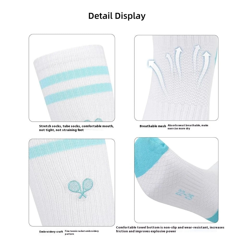 PORFIN 1 Pair Tennis Racket Embroidery Compression Sports Socks Breathable Mesh Long Tube Socks, Size M - White+Purple+Pink - 6