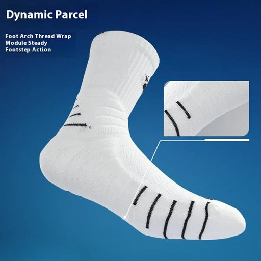 PORFIN 1 Pair Summer Long Soccer Socks Men Quick Dry Anti Slip High Tube Terry Cloth Bottom Socks, Size S - Dark Blue+White - 2