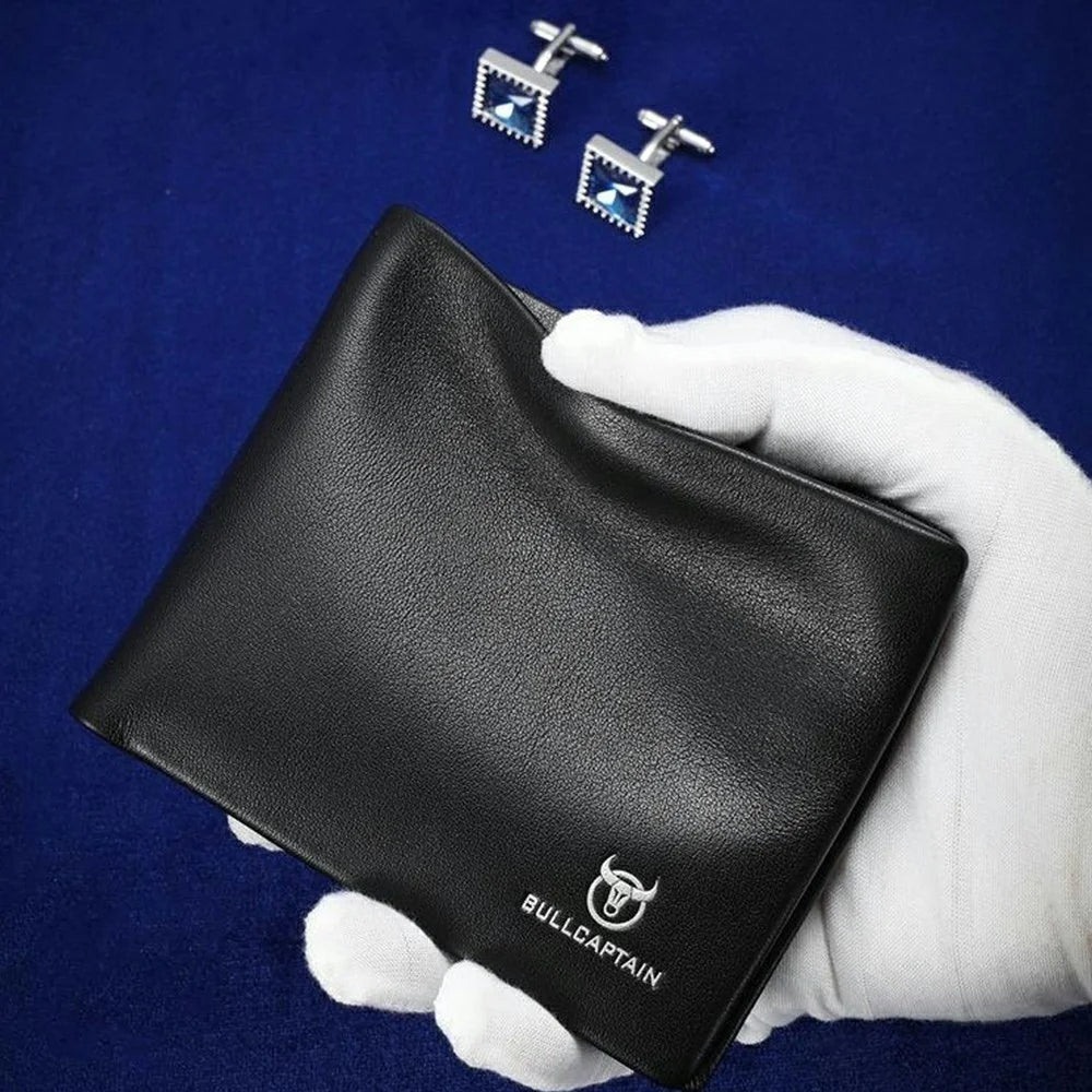 BULLCAPTAIN 0002 Multiple Card Slots Top Layer Cowhide Leather Slim Men Bifold Wallet with Keychain - 5