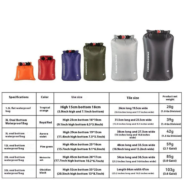 LUCKSTONE 6Pcs Dry Bag Set Lightweight Outdoor Waterproof Storage Bag 1.5L / 3L / 5L / 12L / 20L / 35L, with 2 Shoulder Straps - 5