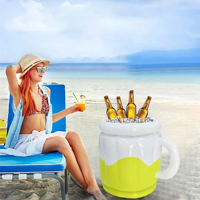 YX-PJBBT Pool Beach Outdoor Inflatable PVC Ice Bucket Beer Holder Cup Portable Drink Cooling Container - 2