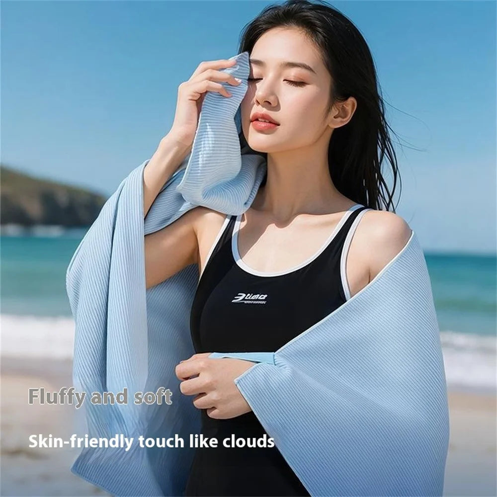 GOLOVEJOY LJ05 Beach Towel Wrap with Button Quick Dry Absorbent Swimsuit Cover Up, 80 x 130cm - Sky Blue - 5