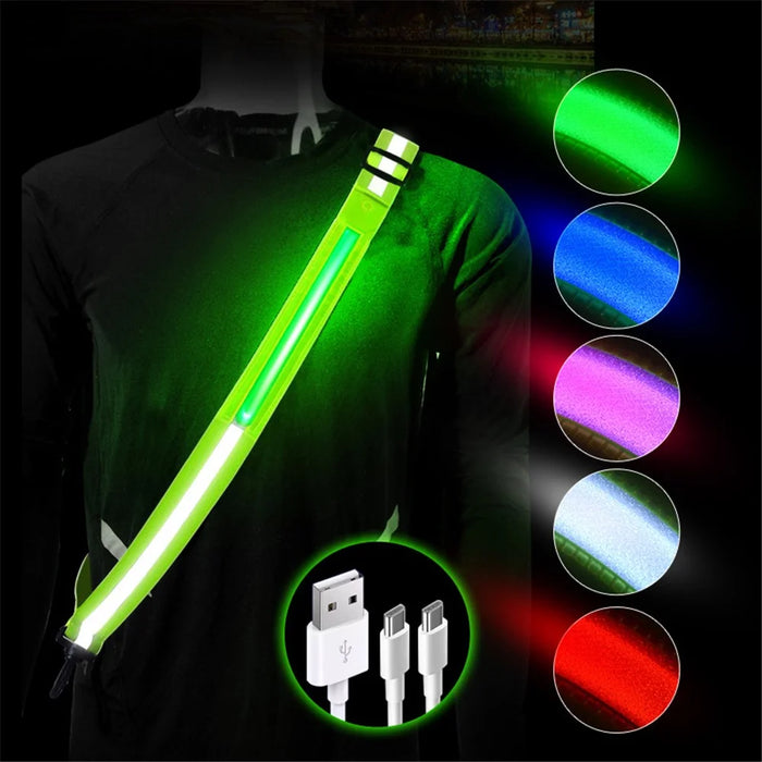 L9 5 Colors 3 Modes LED Light Up Reflective Shoulder Strap with Hook for Night Running Cycling - Green - 2
