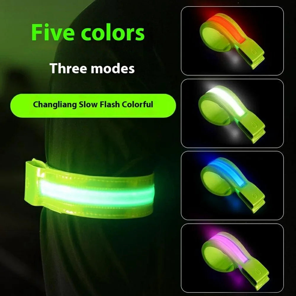 L8 2Pcs USB Rechargeable Reflective Armband Cycling Night Running Sports LED Light Arm Band - Green - 2