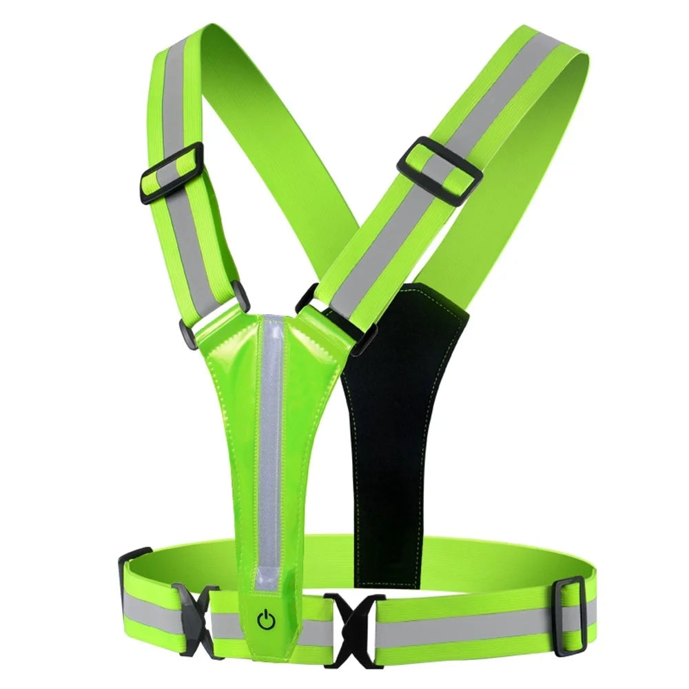 L1 Reflective Running Vest Adjustable Safety Vest with Rechargeable LED Light for Cycling Jogging - Green - 1