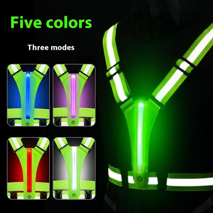L1 Reflective Running Vest Adjustable Safety Vest with Rechargeable LED Light for Cycling Jogging - Green - 3