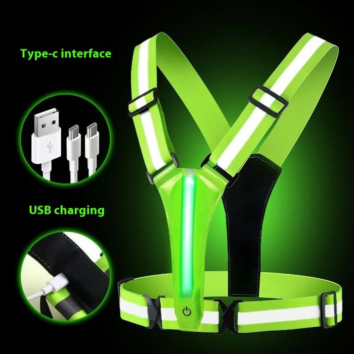 L1 Reflective Running Vest Adjustable Safety Vest with Rechargeable LED Light for Cycling Jogging - Green - 4
