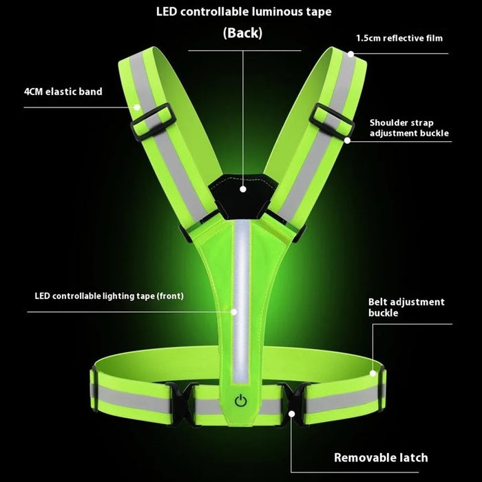 L1 Reflective Running Vest Adjustable Safety Vest with Rechargeable LED Light for Cycling Jogging - Green - 5