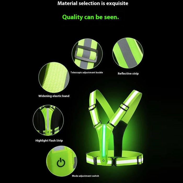 L1 Reflective Running Vest Adjustable Safety Vest with Rechargeable LED Light for Cycling Jogging - Green - 6