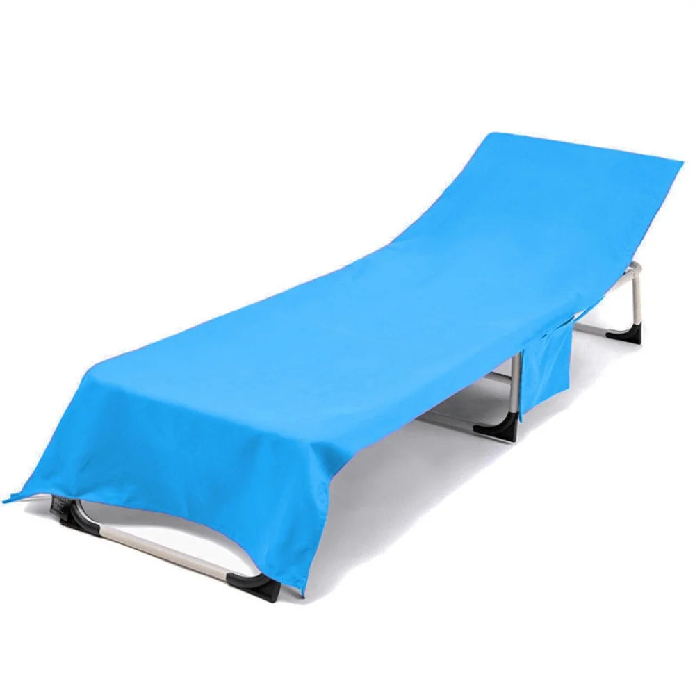 Beach Chair Cover Pool Patio Quick Dry Absorbent Microfiber Lounger Protector with Side Pocket, 75x215cm - Sky Blue - 1