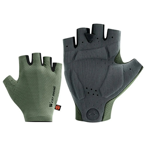 WEST BIKING YP0211268 Professional Cycling Gloves Shock Absorbing Breathable Half Finger Mittens - Army Green / M - 1