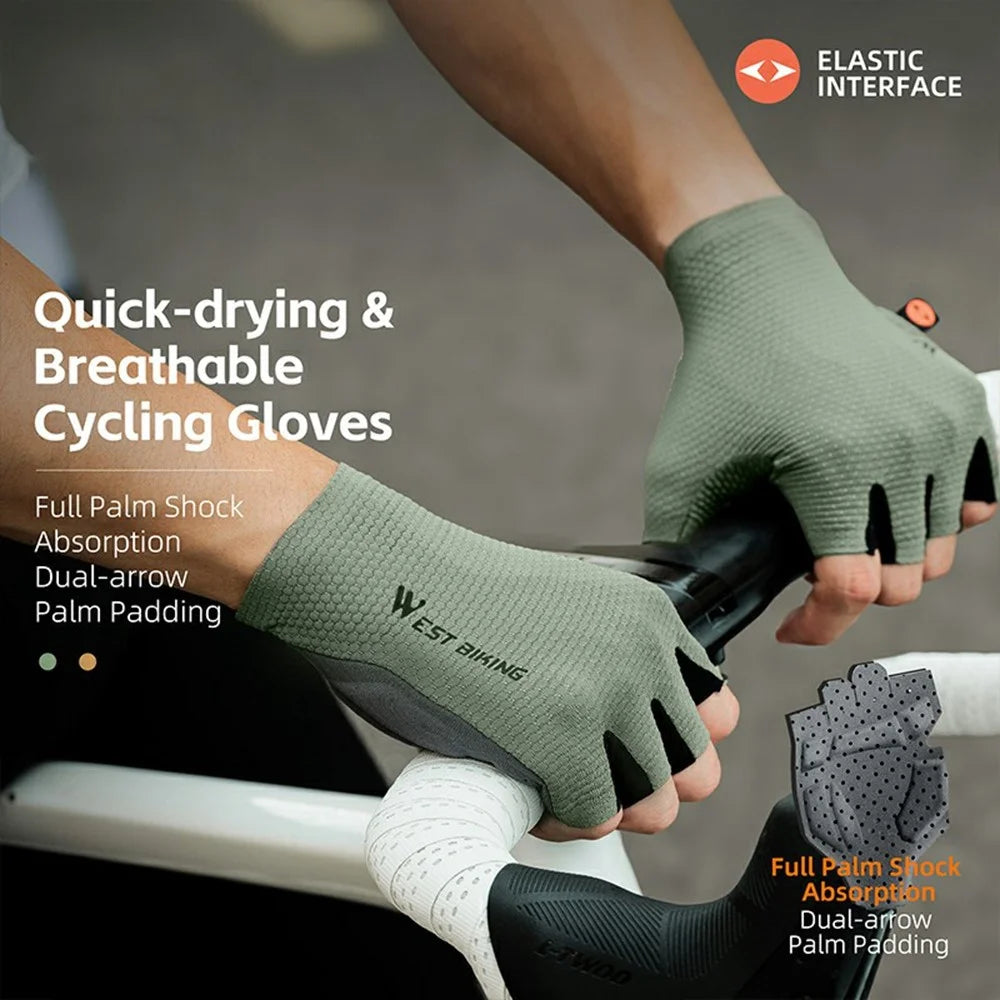 WEST BIKING YP0211268 Professional Cycling Gloves Shock Absorbing Breathable Half Finger Mittens - Army Green / M - 2