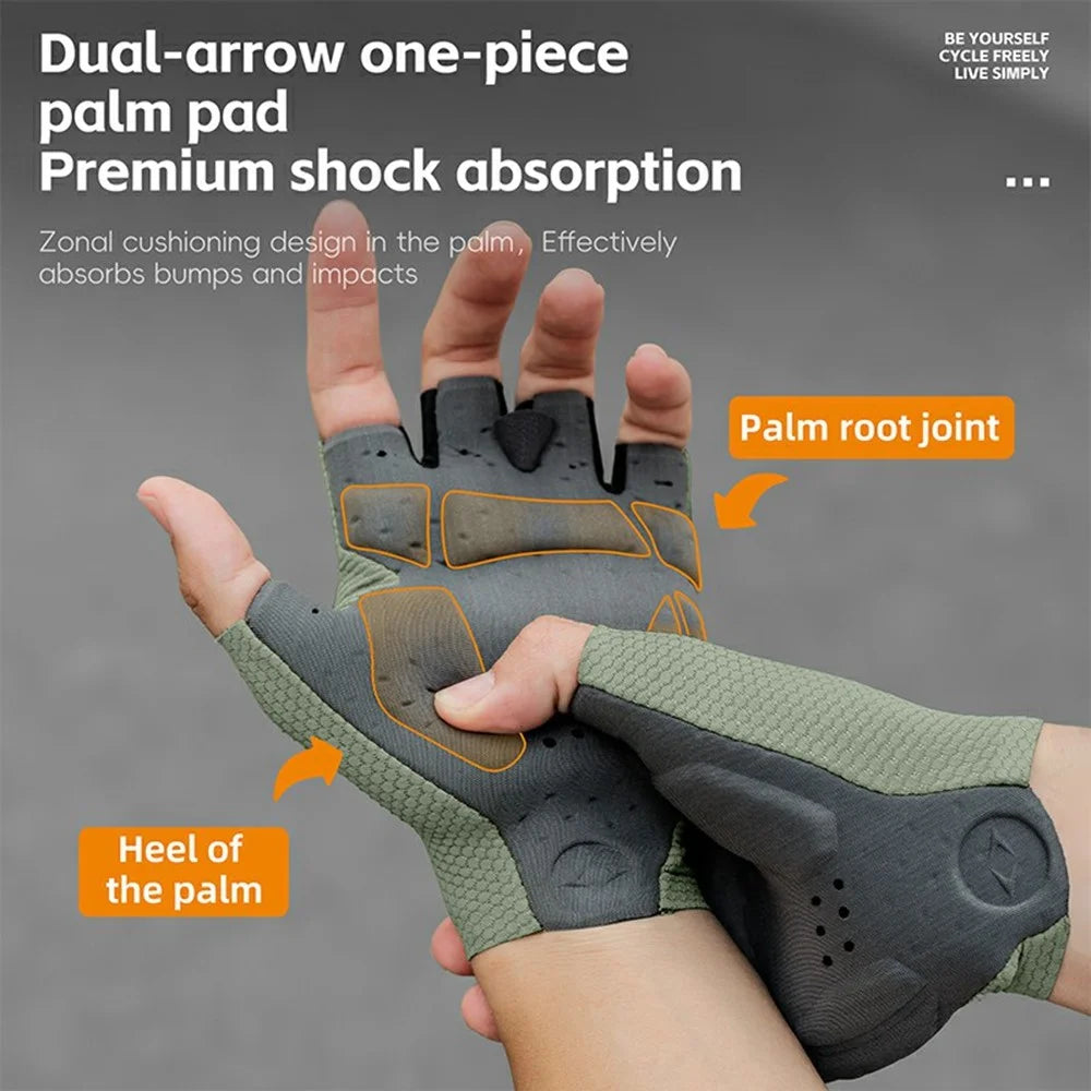 WEST BIKING YP0211268 Professional Cycling Gloves Shock Absorbing Breathable Half Finger Mittens - Army Green / M - 5