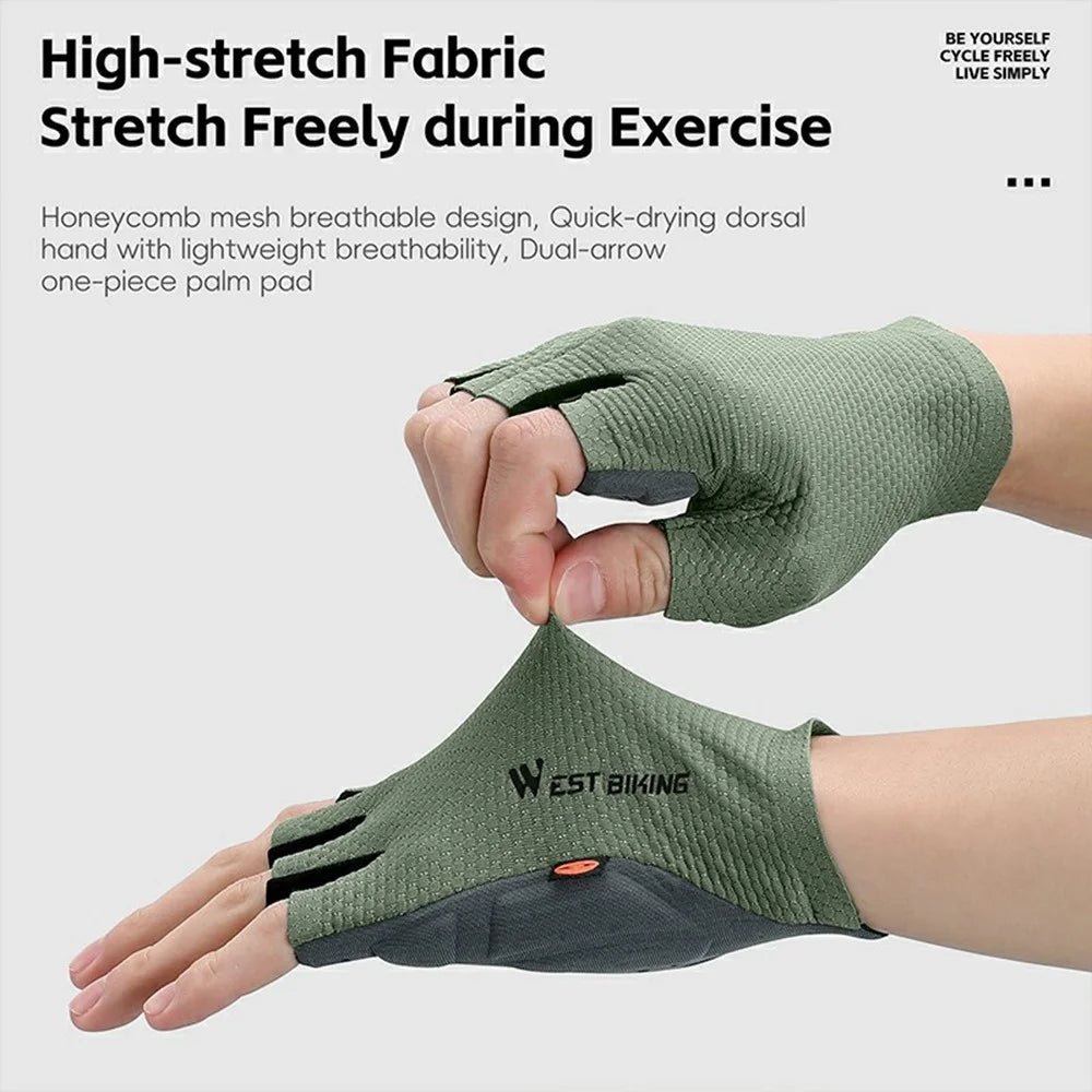 WEST BIKING YP0211268 Professional Cycling Gloves Shock Absorbing Breathable Half Finger Mittens - Army Green / M - 6