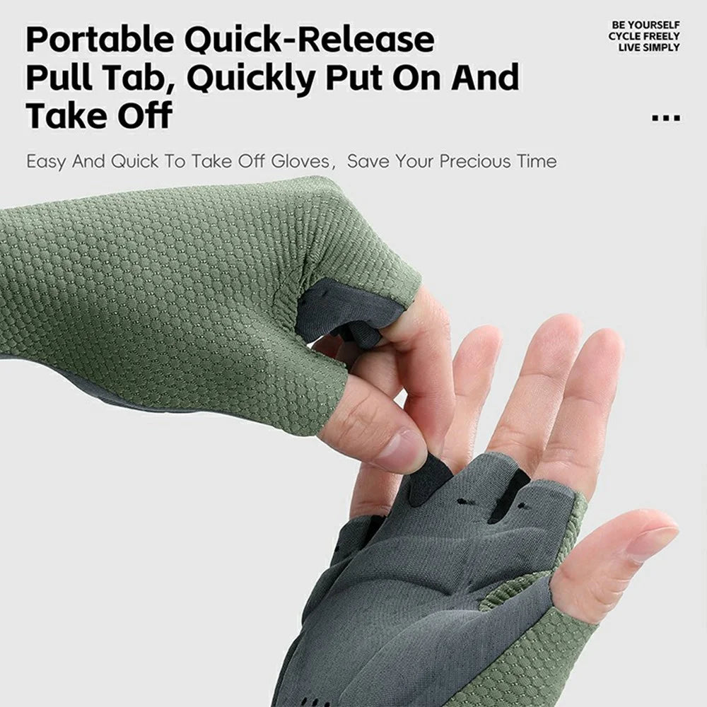 WEST BIKING YP0211268 Professional Cycling Gloves Shock Absorbing Breathable Half Finger Mittens - Army Green / M - 7
