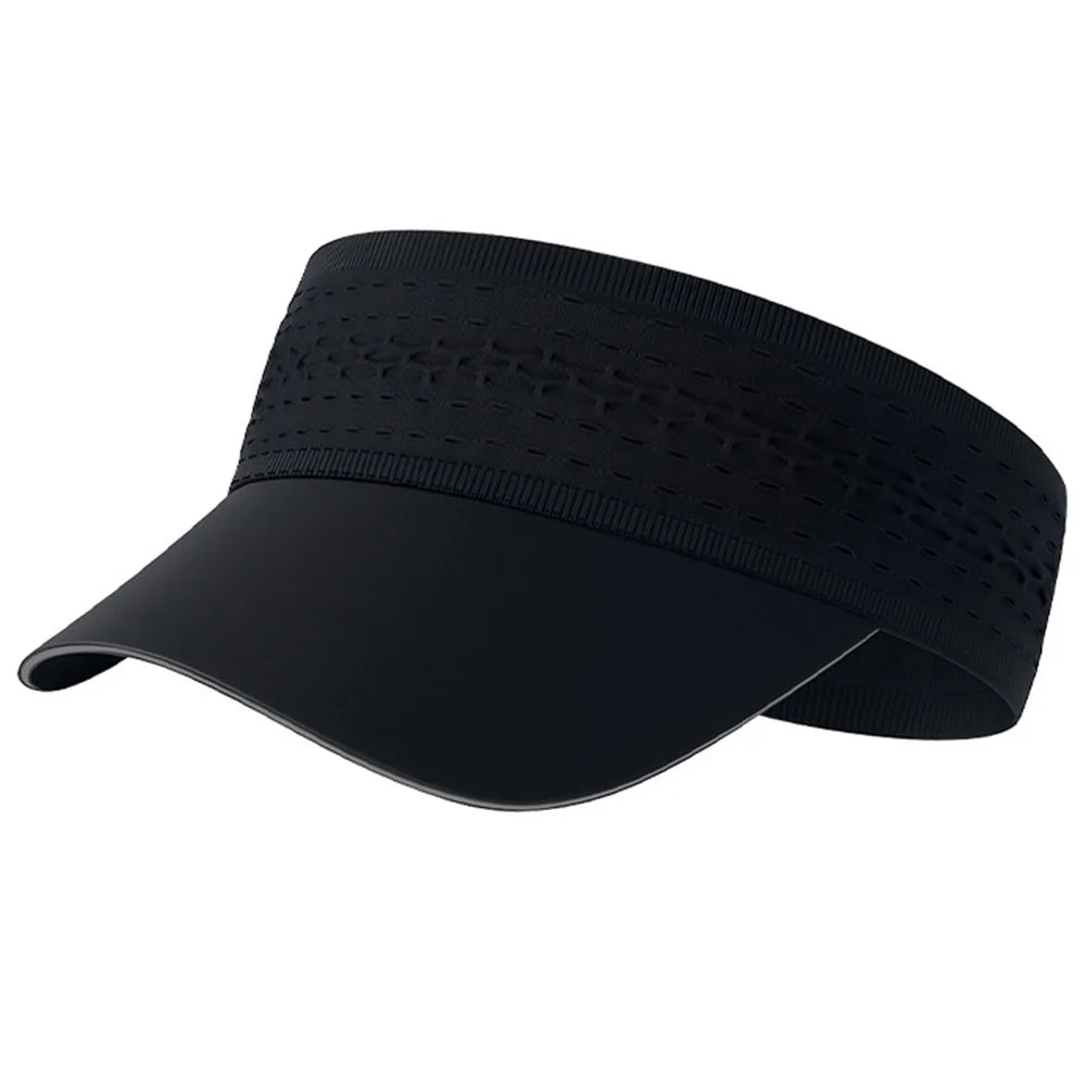 Marathon Running Sun Visor Seamless Wide Sports Headband with Brim High Elasticity Quick Dry Soft Hat - Black - 1