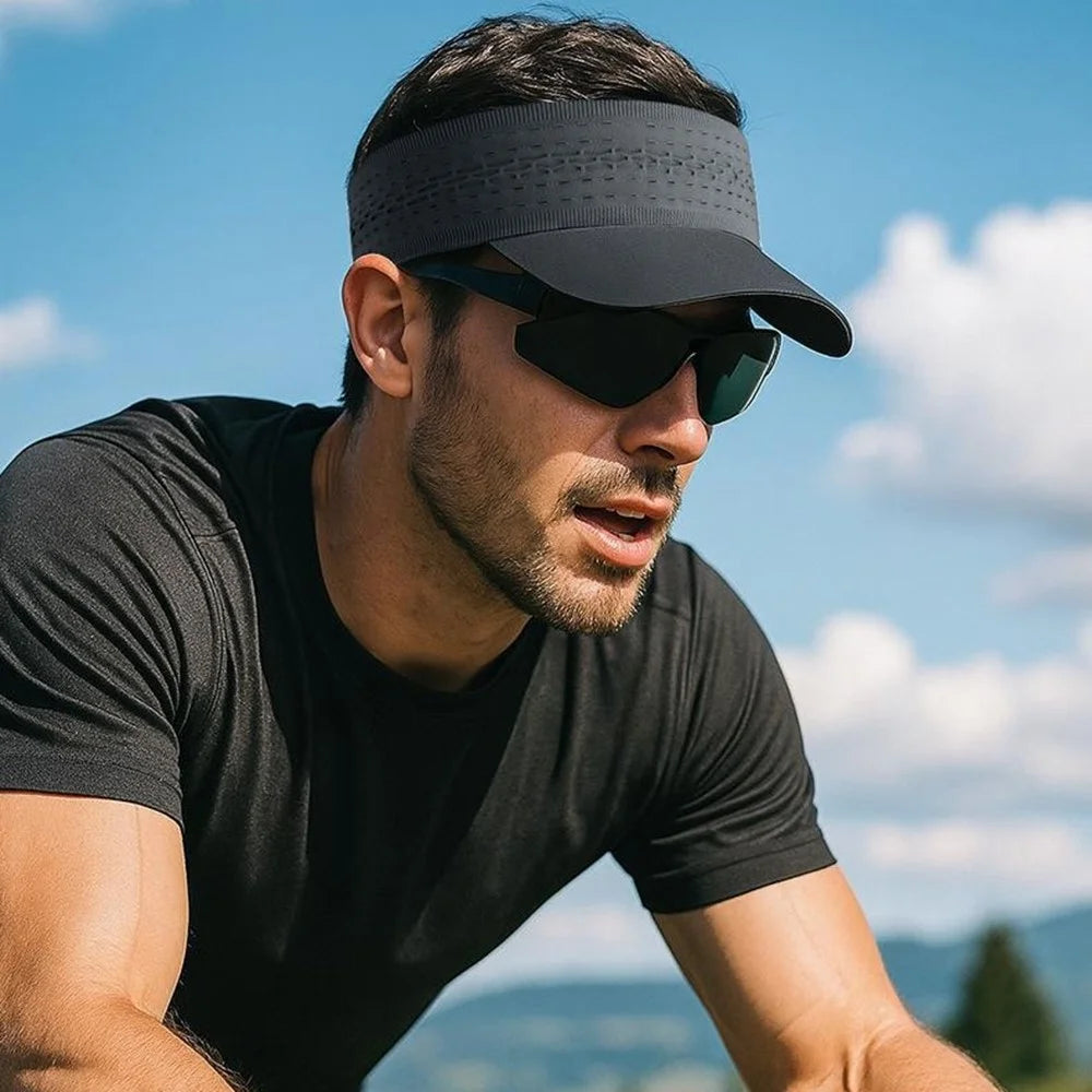 Marathon Running Sun Visor Seamless Wide Sports Headband with Brim High Elasticity Quick Dry Soft Hat - Black - 2