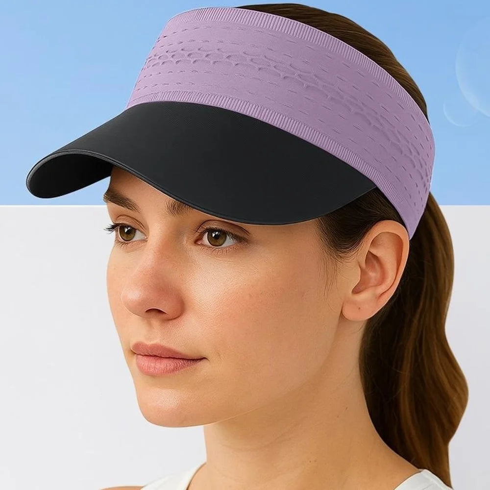Marathon Running Sun Visor Seamless Wide Sports Headband with Brim High Elasticity Quick Dry Soft Hat - Black - 3