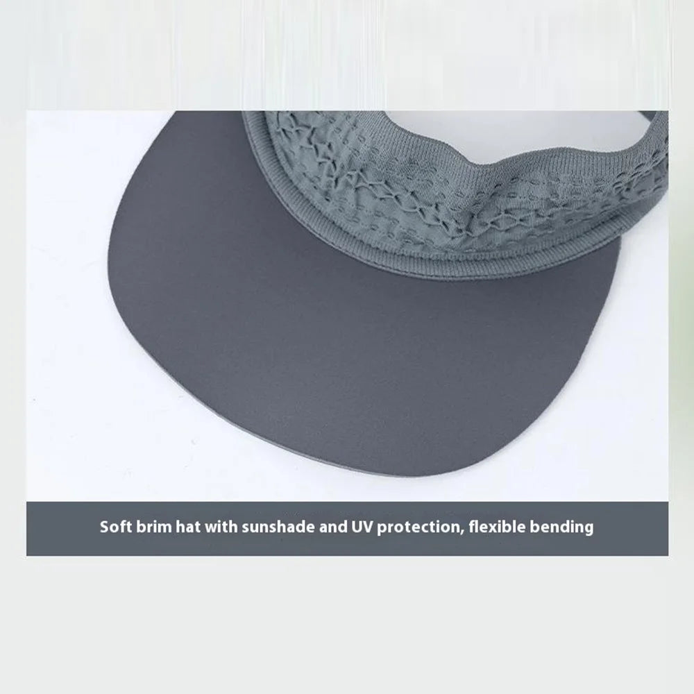 Marathon Running Sun Visor Seamless Wide Sports Headband with Brim High Elasticity Quick Dry Soft Hat - Black - 7