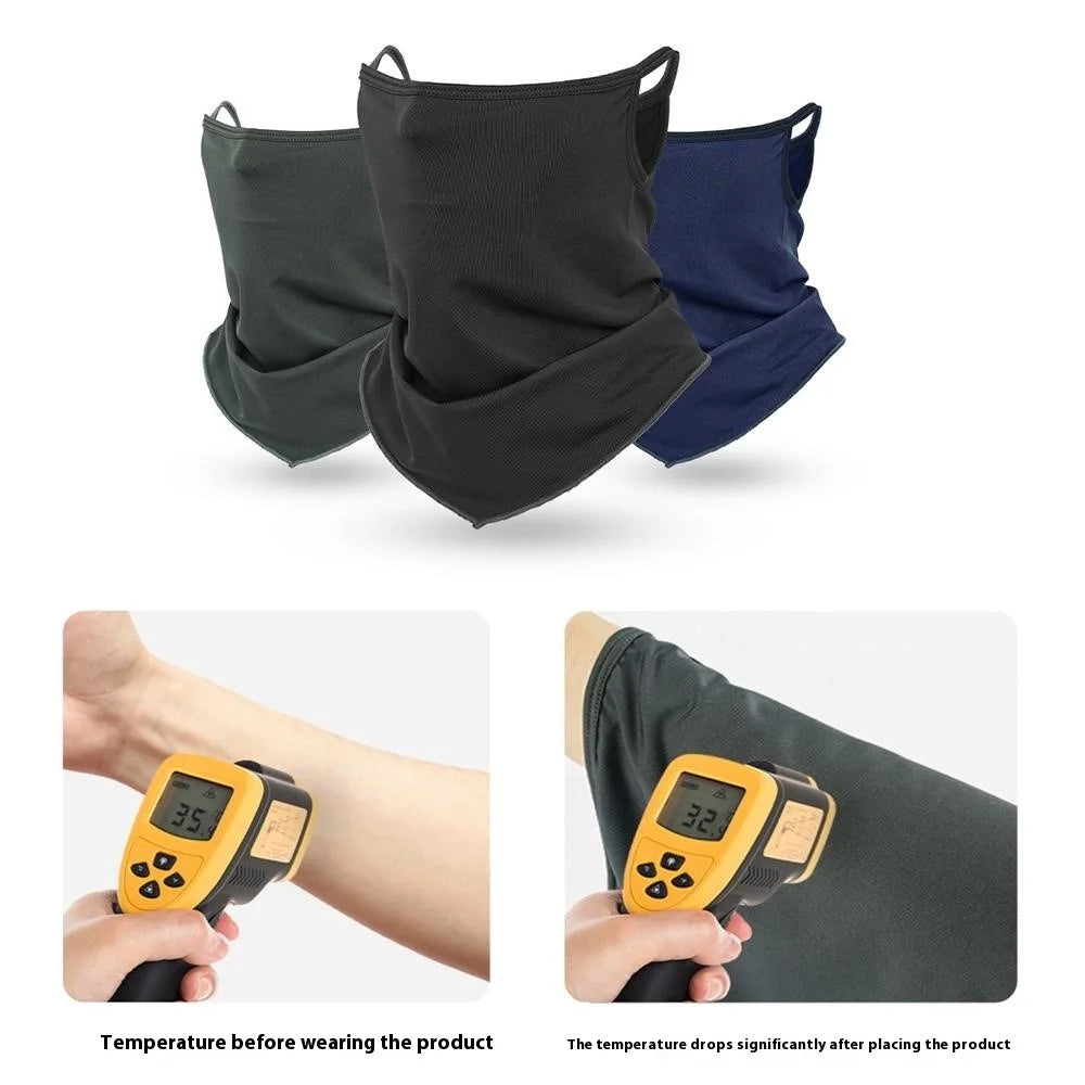 SHINEMEOTH Summer Milk Silk Sun Protection Face Mask with Ear Loop Moisture Wicking Neck Gaiter - Black - 3