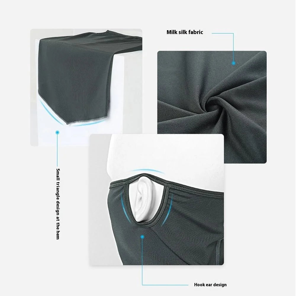 SHINEMEOTH Summer Milk Silk Sun Protection Face Mask with Ear Loop Moisture Wicking Neck Gaiter - Black - 5