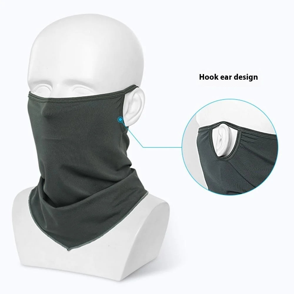 SHINEMEOTH Summer Milk Silk Sun Protection Face Mask with Ear Loop Moisture Wicking Neck Gaiter - Black - 6