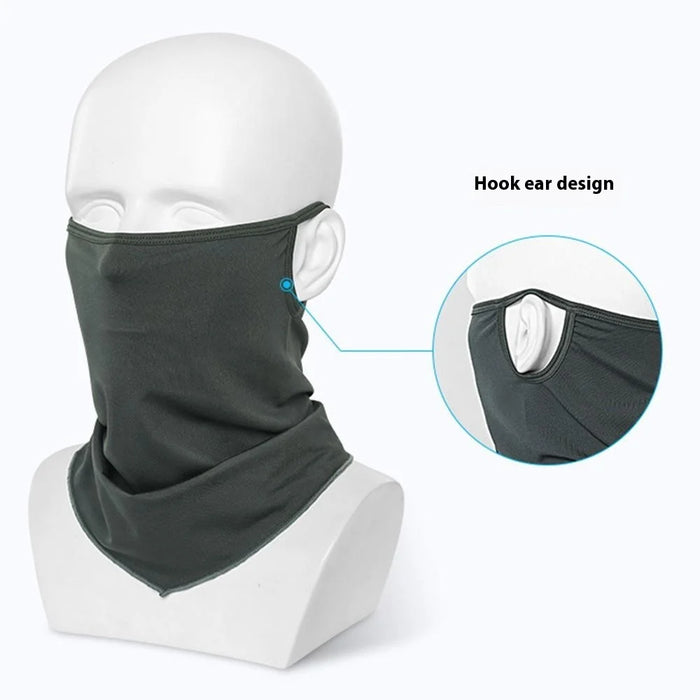 SHINEMEOTH Summer Milk Silk Sun Protection Face Mask with Ear Loop Moisture Wicking Neck Gaiter - Black - 6