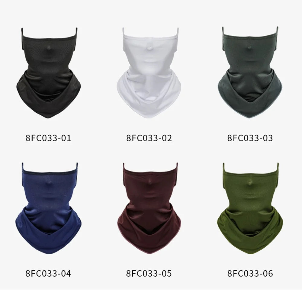 SHINEMEOTH Summer Milk Silk Sun Protection Face Mask with Ear Loop Moisture Wicking Neck Gaiter - Black - 7