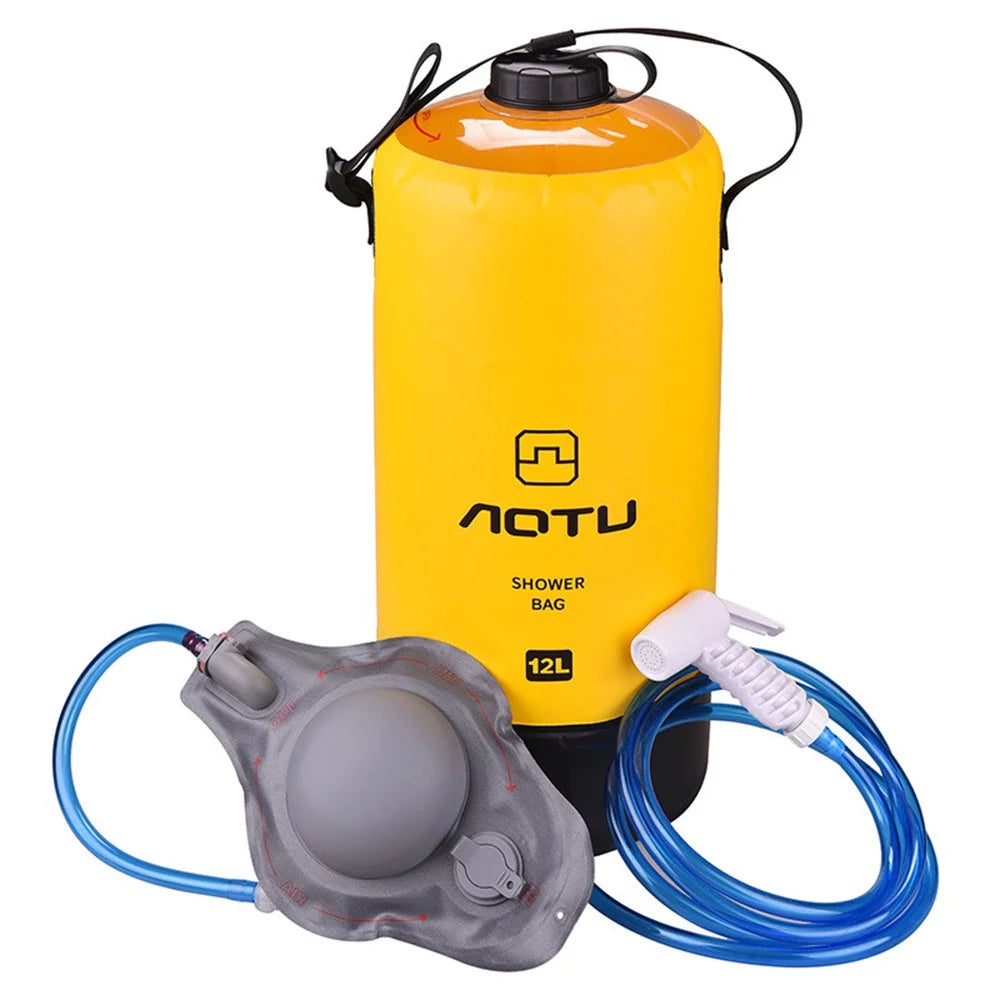 AOTU AT6647 12L PVC Inflatable Outdoor Camping Shower Bag Portable Bathing Bag for Hiking Beach - Yellow - 1
