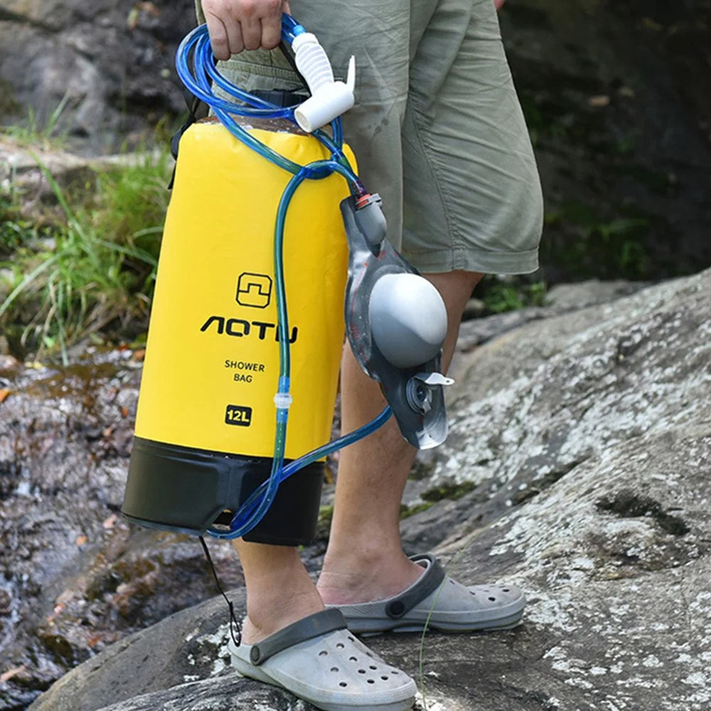 AOTU AT6647 12L PVC Inflatable Outdoor Camping Shower Bag Portable Bathing Bag for Hiking Beach - Yellow - 2