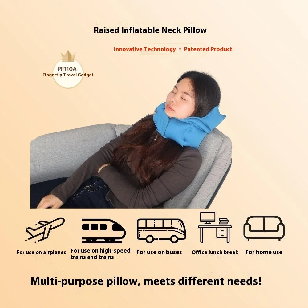 PICTET.FINO PF110A Inflatable Neck Pillow Extended Height Compact Travel Cushion for Home / Outdoor - Blue - 3