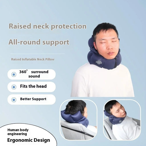 PICTET.FINO PF110B Inflatable Neck Pillow Elevated Design Crystal Velvet Inflate Pillow for Travel - Blue - 2