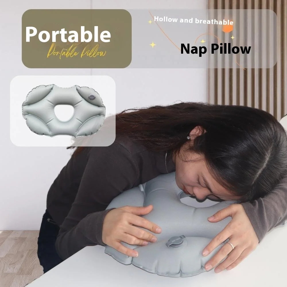 PICTET.FINO PF111B Inflatable Pillow for face Down Sleeping Crystal Velvet Portable Pillow - Grey - 2