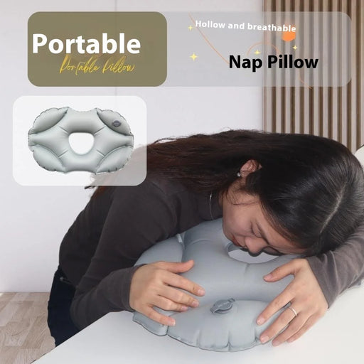 PICTET.FINO PF111B Inflatable Pillow for face Down Sleeping Crystal Velvet Portable Pillow - Grey - 2