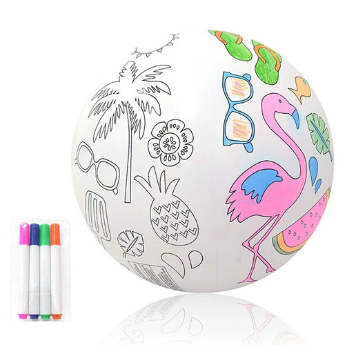 30cm Diameter Creative DIY Inflatable Beach Ball with 4 Markers Doodle Drawing Toy for Kids - 1