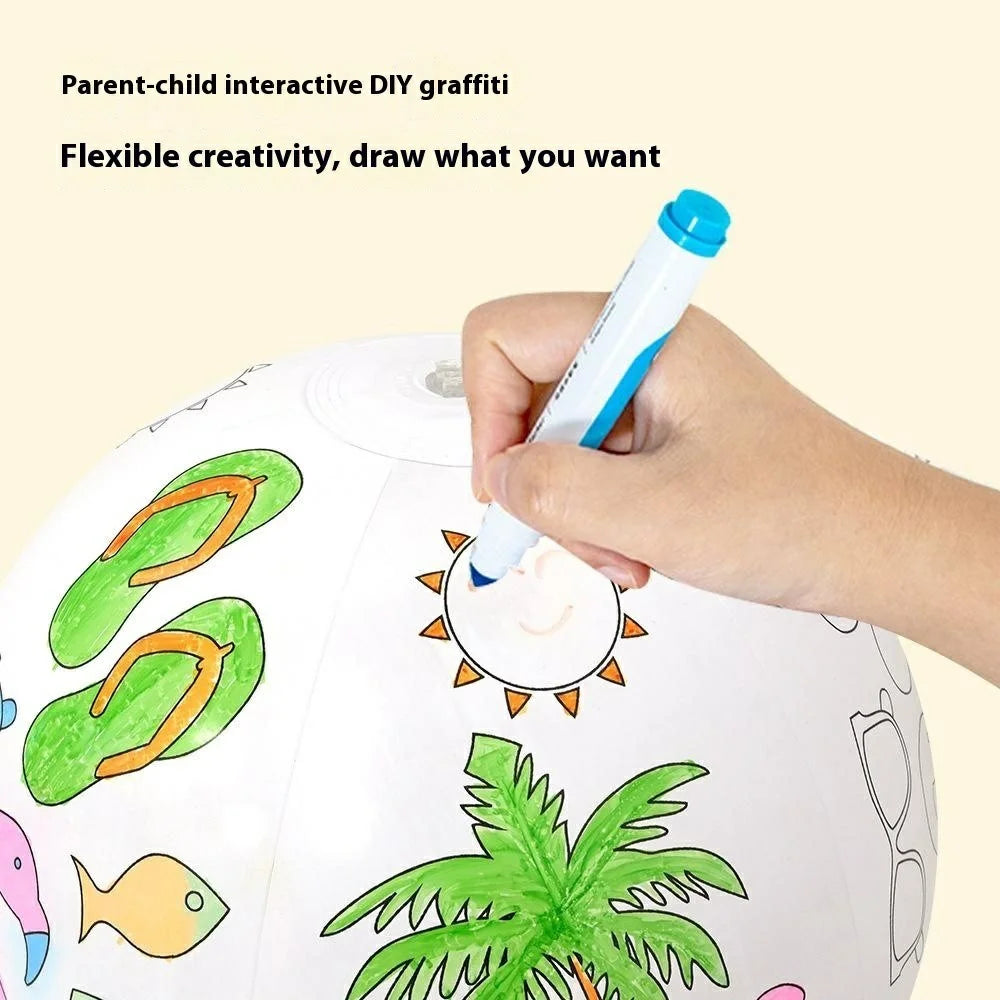 30cm Diameter Creative DIY Inflatable Beach Ball with 4 Markers Doodle Drawing Toy for Kids - 3