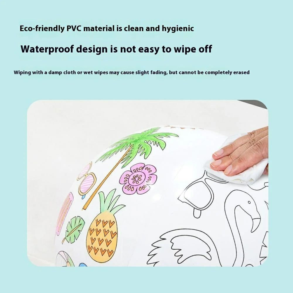 30cm Diameter Creative DIY Inflatable Beach Ball with 4 Markers Doodle Drawing Toy for Kids - 4