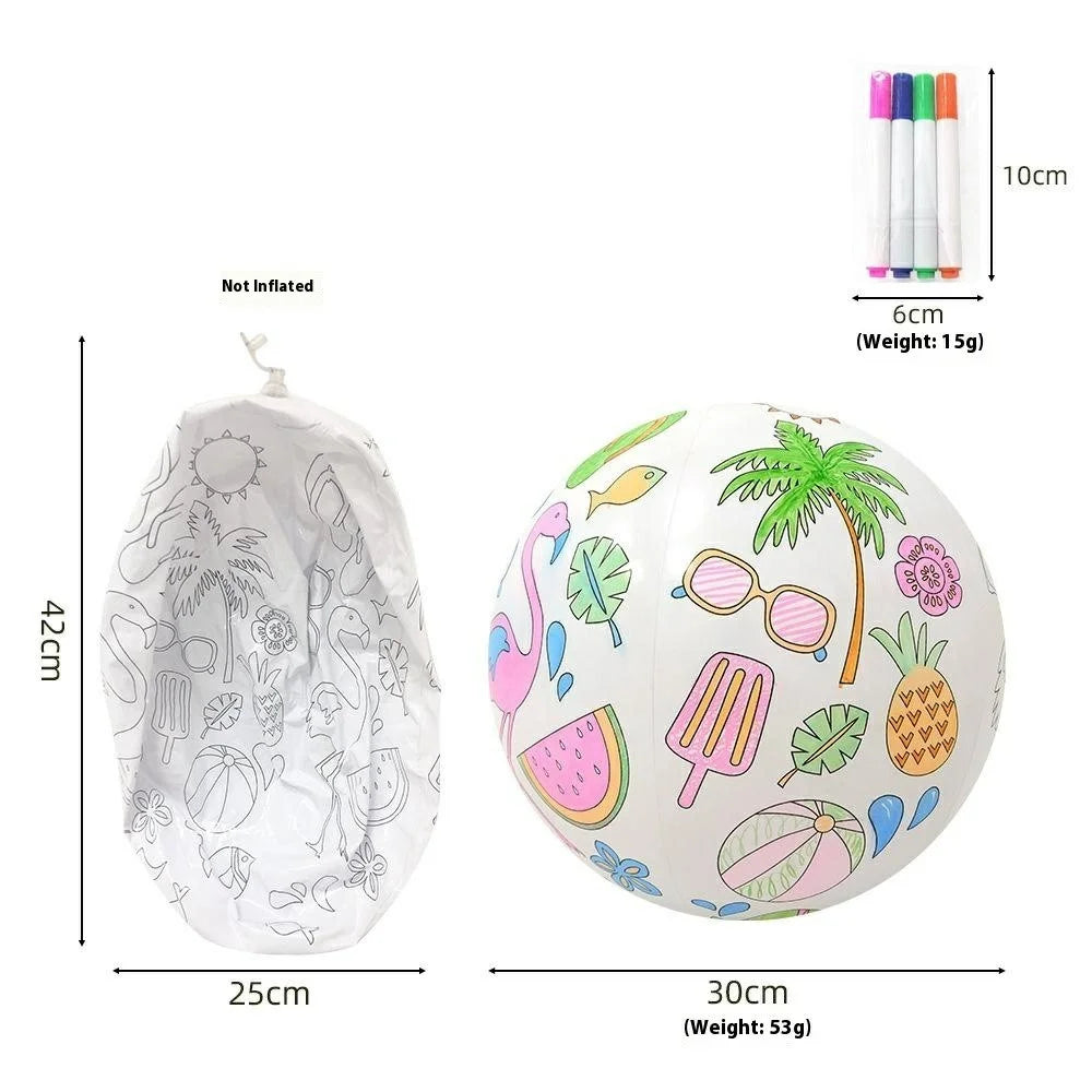 30cm Diameter Creative DIY Inflatable Beach Ball with 4 Markers Doodle Drawing Toy for Kids - 6