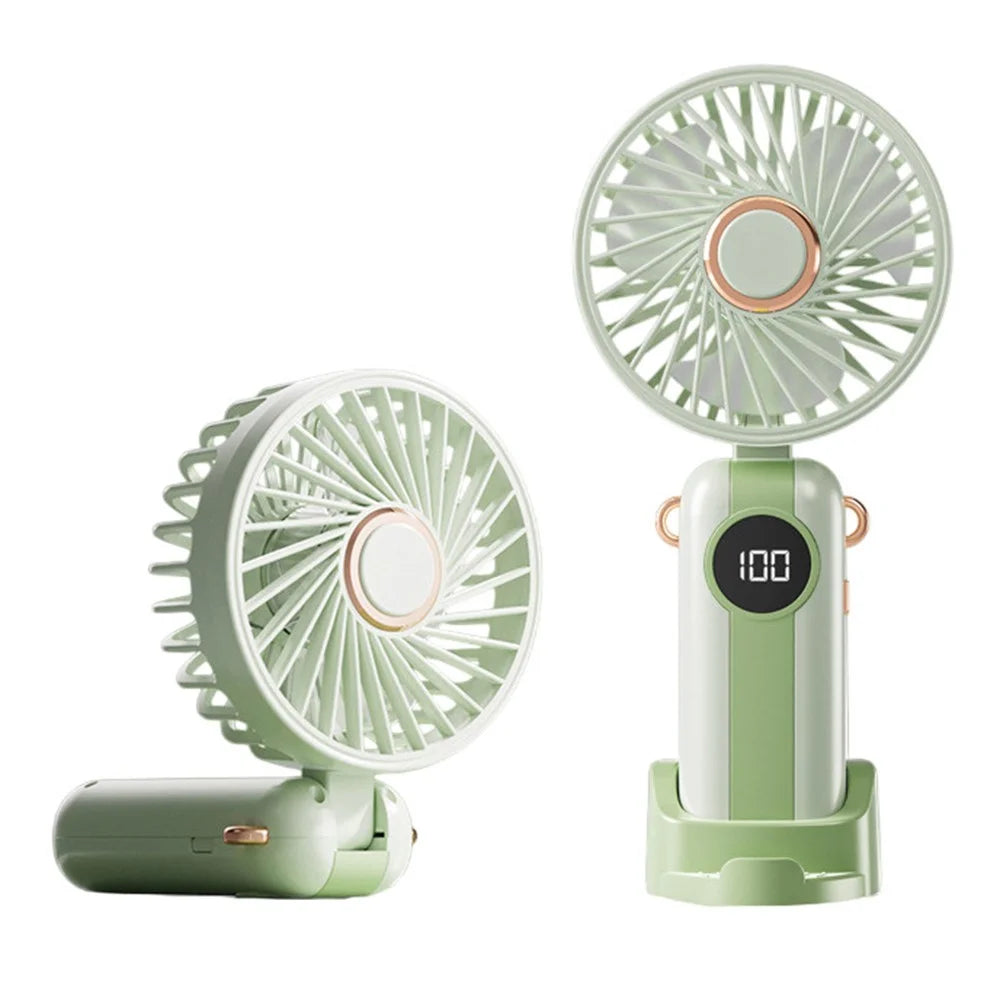 LEHOGAI F66 Digital Display Foldable Handheld Fan 5 Speeds Adjustable Portable Desktop Fan Phone Holder - Mint Green - 1