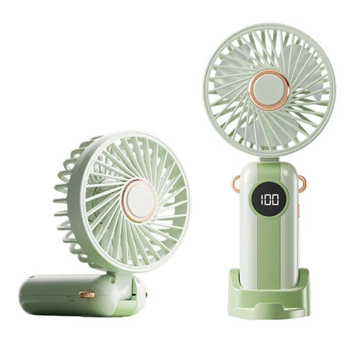 LEHOGAI F66 Digital Display Foldable Handheld Fan 5 Speeds Adjustable Portable Desktop Fan Phone Holder - Mint Green - 1