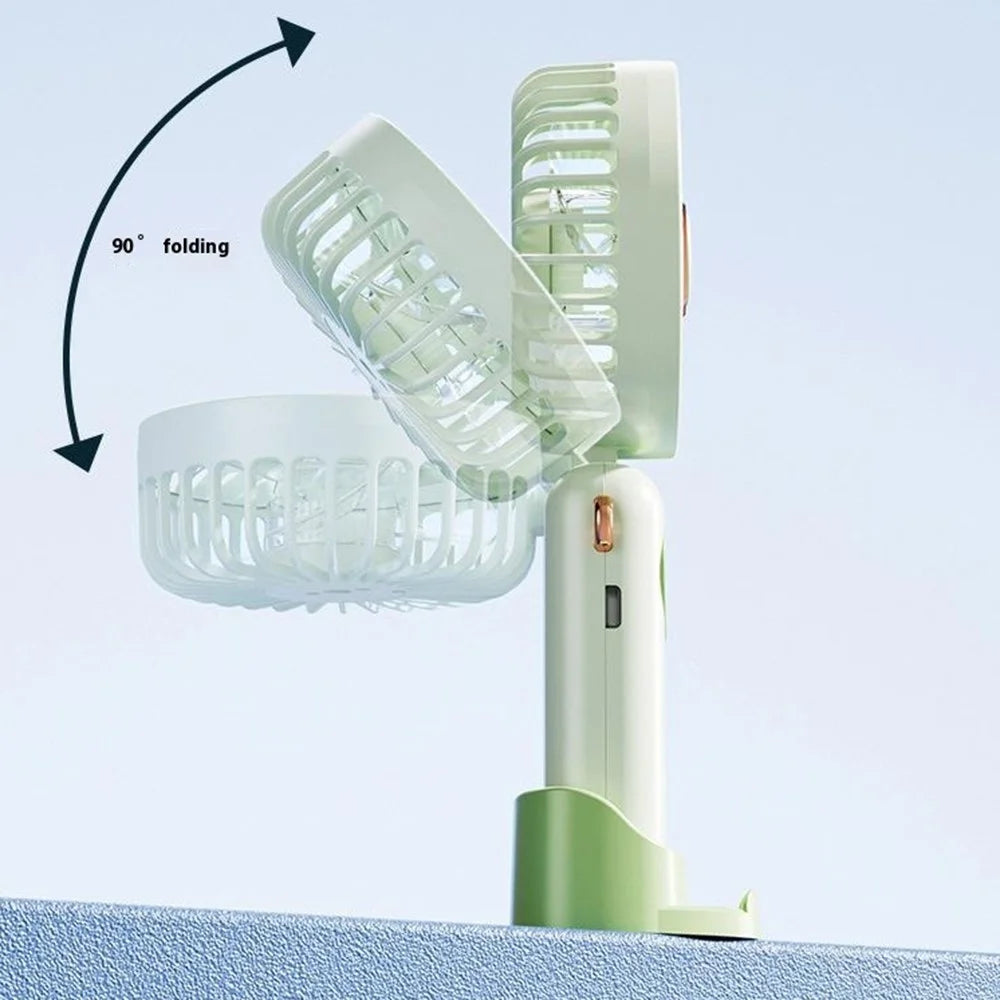 LEHOGAI F66 Digital Display Foldable Handheld Fan 5 Speeds Adjustable Portable Desktop Fan Phone Holder - Mint Green - 3