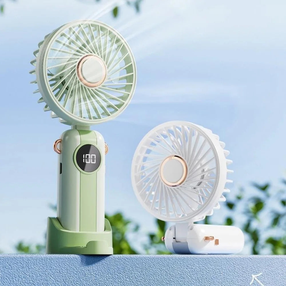 LEHOGAI F66 Digital Display Foldable Handheld Fan 5 Speeds Adjustable Portable Desktop Fan Phone Holder - Mint Green - 4