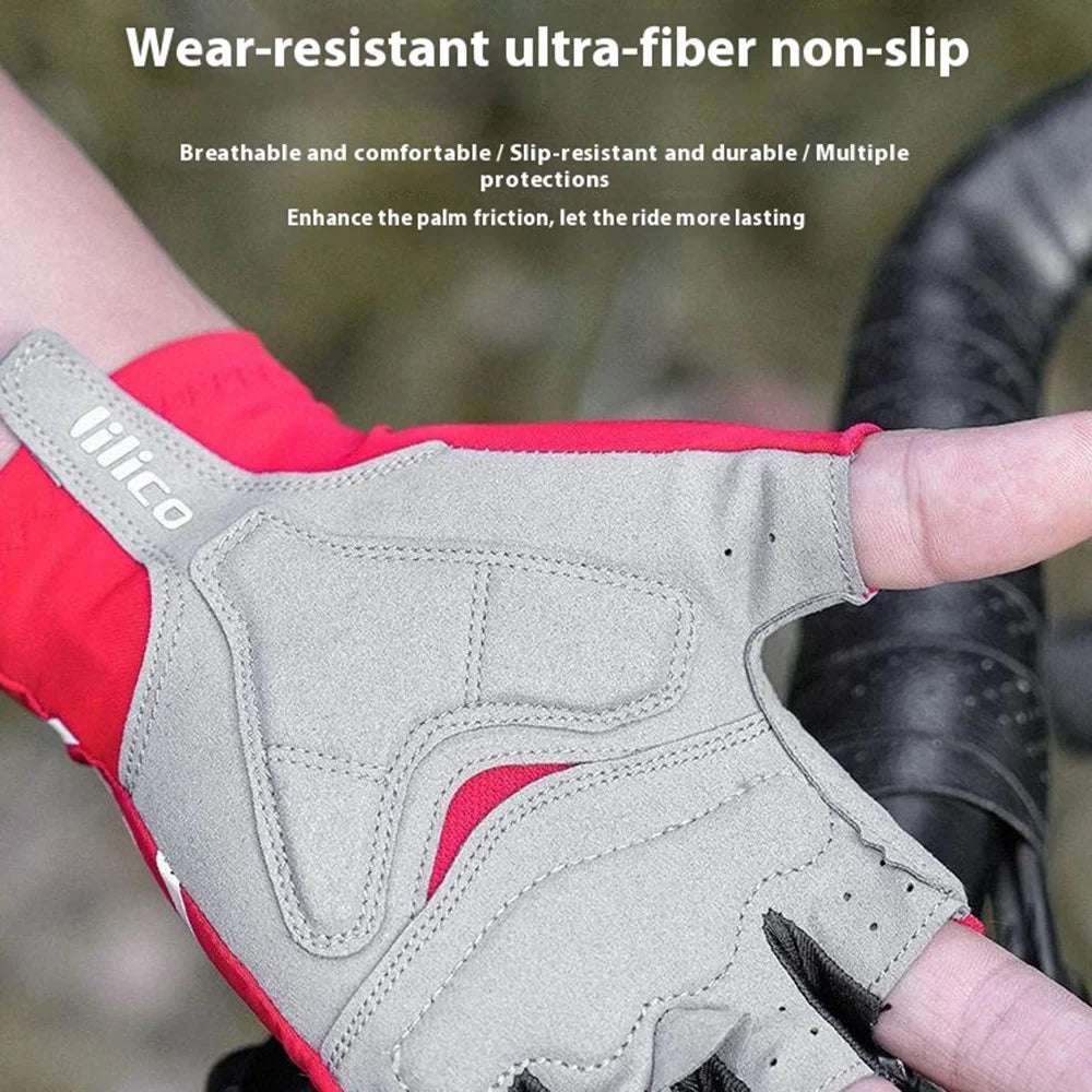 VILICO A0075 1 Pair Cycling Gloves Road Bike Half Finger Summer Breathable Shock Absorbing Gloves - Red / S - 4