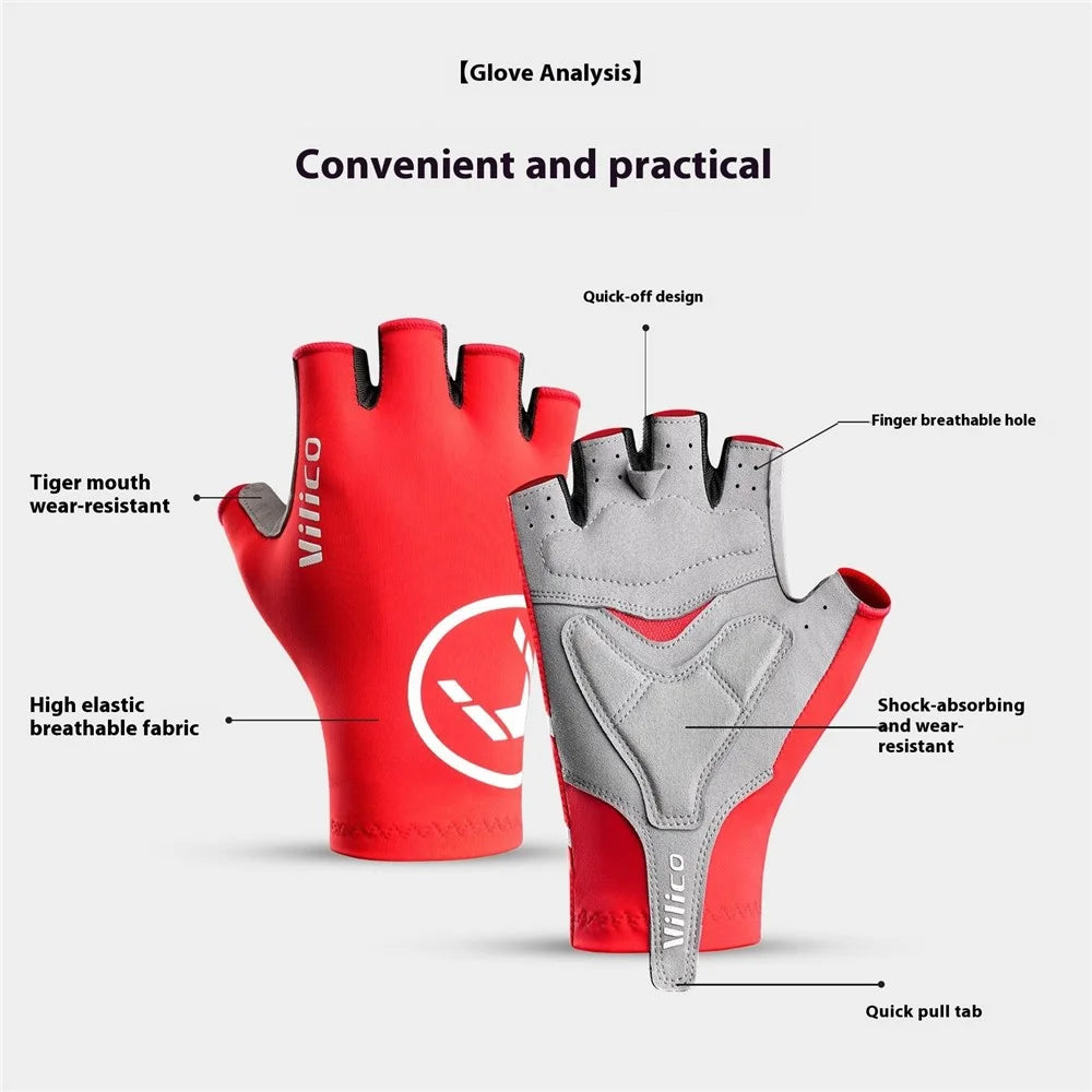 VILICO A0075 1 Pair Cycling Gloves Road Bike Half Finger Summer Breathable Shock Absorbing Gloves - Red / S - 7
