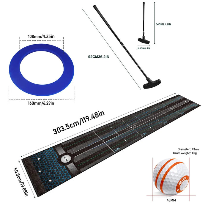 PM003 Golf Putting Mat Set Indoor Outdoor Training Aid Practice Blanket with Alignment Lines - 5