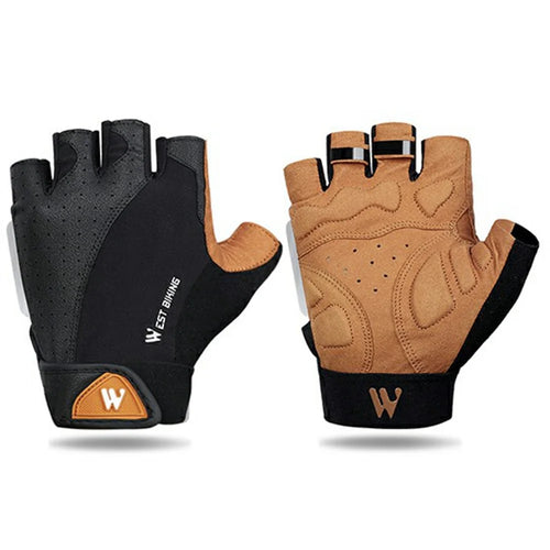 WEST BIKING YP0211196 Half Finger Cycling Gloves for Bike Motorcycle Lycra + PU Leather Shock Absorbing Mittens - Black  /  Yellow / S - 1