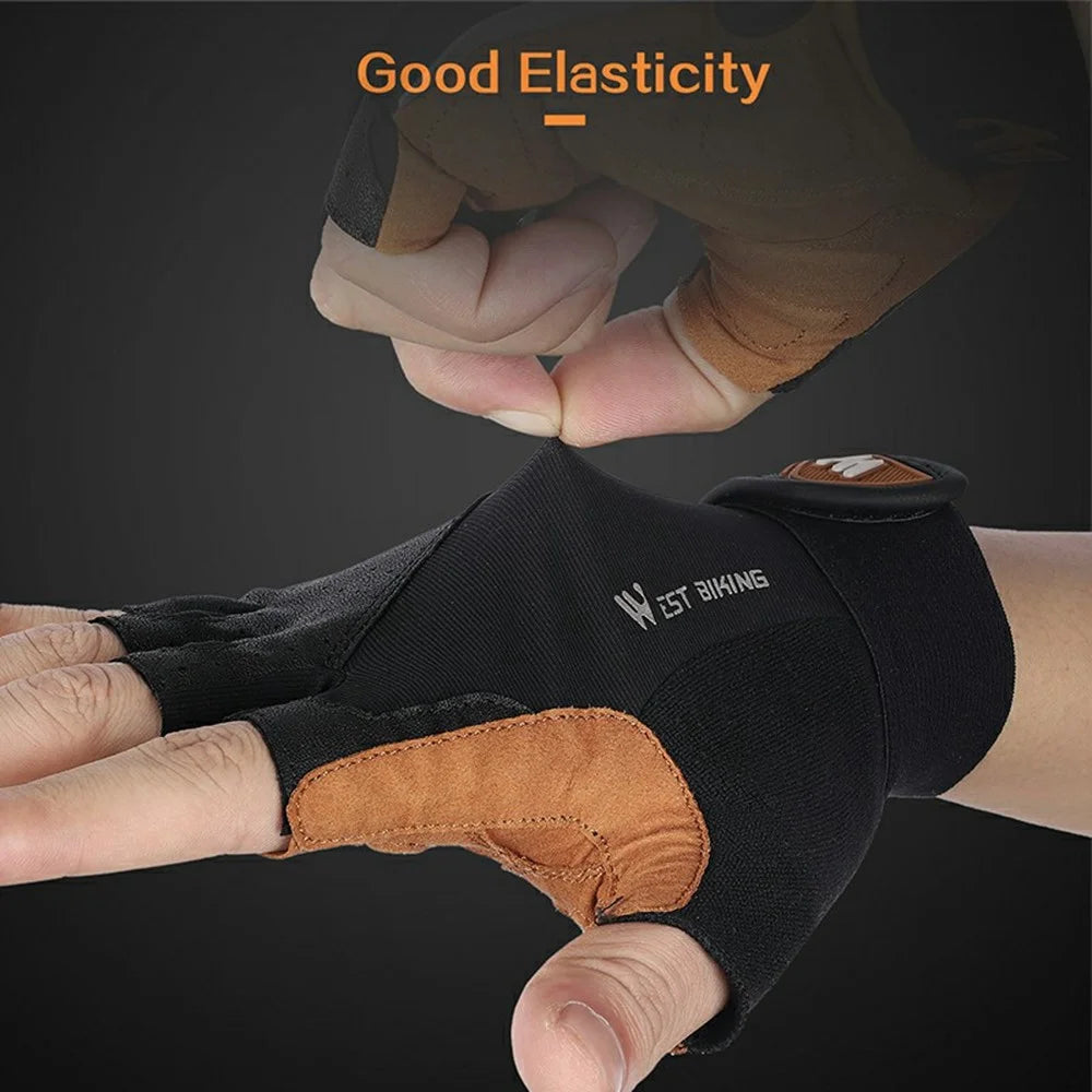 WEST BIKING YP0211196 Half Finger Cycling Gloves for Bike Motorcycle Lycra + PU Leather Shock Absorbing Mittens - Black  /  Yellow / S - 6