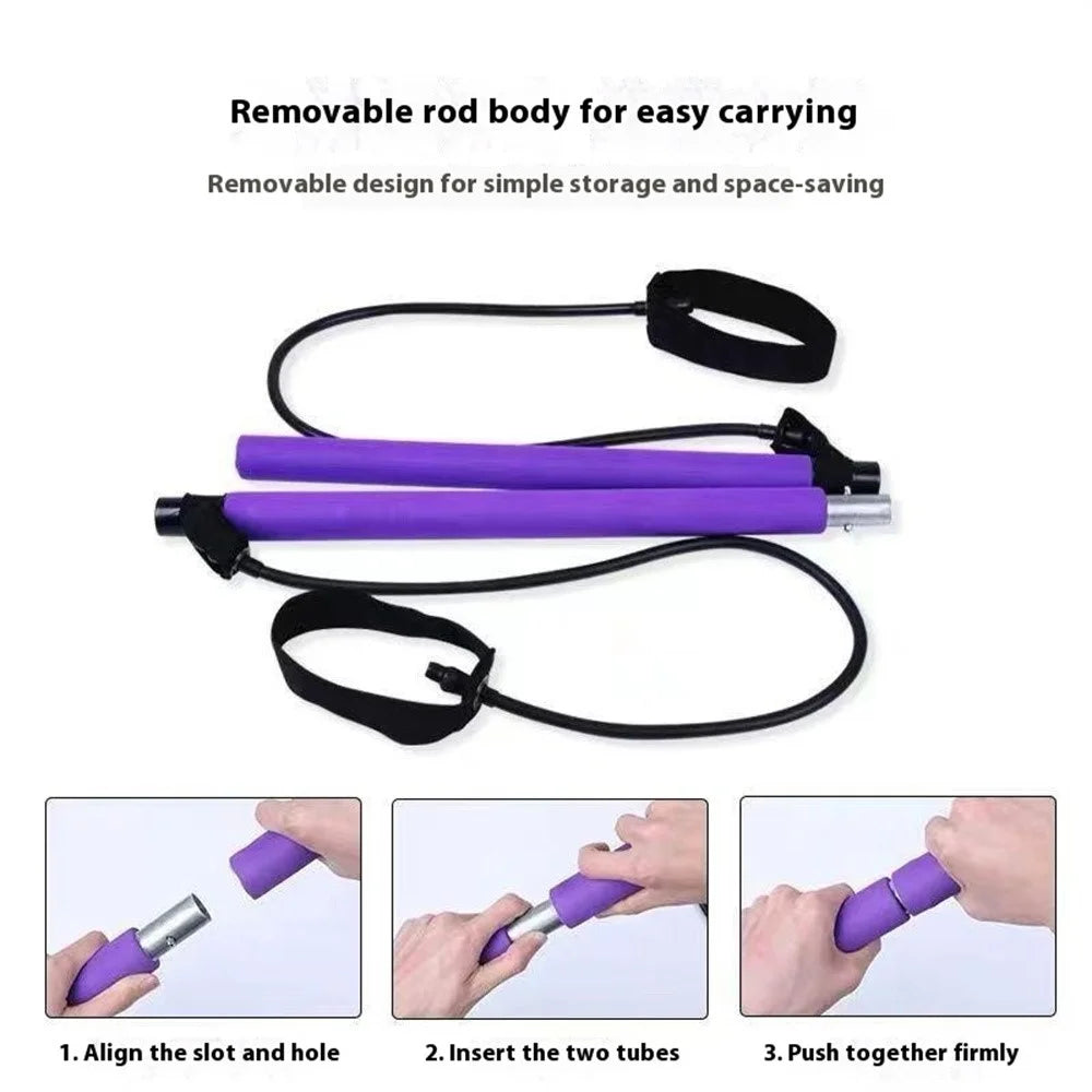 Pilates Bar Resistance Band Multifunctional Fitness Yoga Strength Training Stretching Stick Elastic Rope - Black - 6